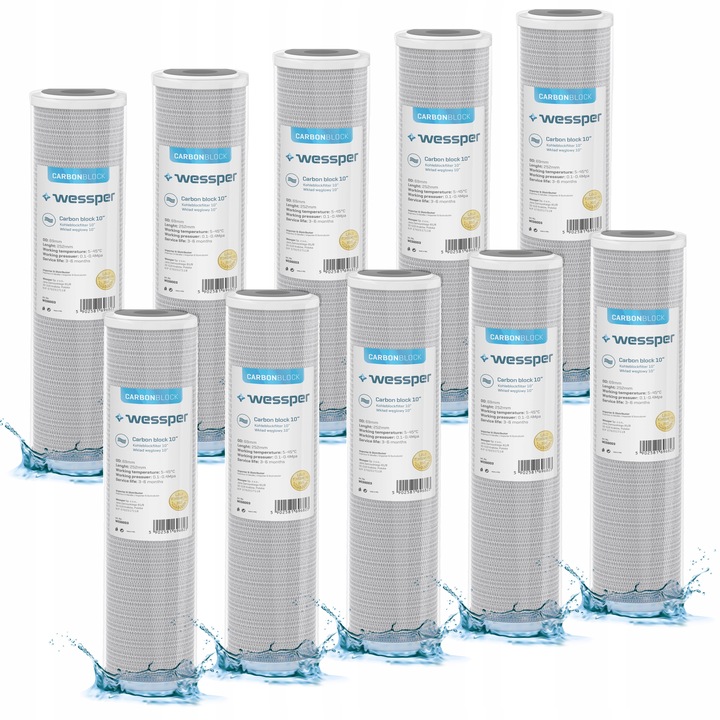 Wessper filtr do wody węglowy filtracja 10" wstępny 5 mikron PP5 10 sztuk