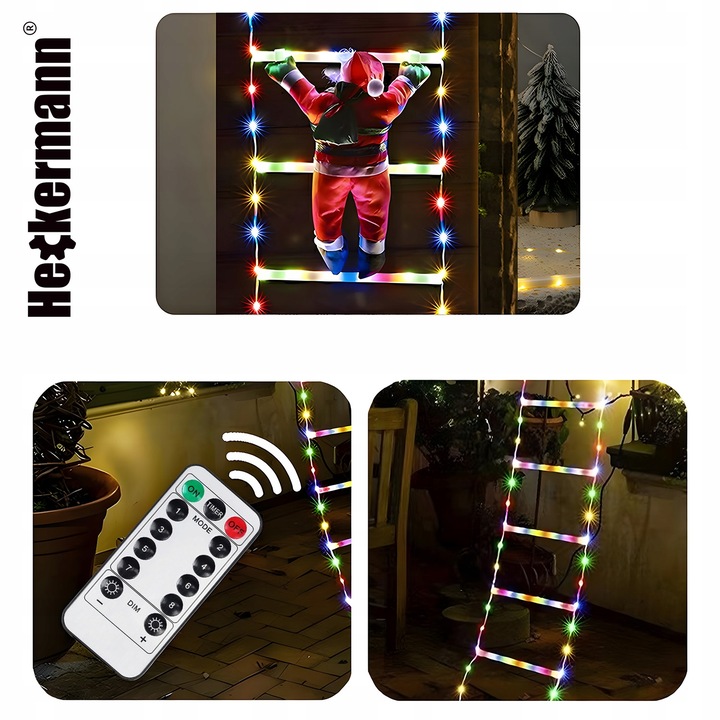 ŚWIĄTECZNA DEKORACJA LED MIKOŁAJ WSPINAJĄCY SIĘ PO DRABINIE ŚWIECĄCY 330cm