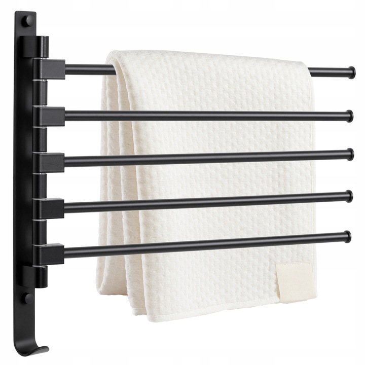 WIESZAK UCHWYT NA RĘCZNIKI OBROTOWY ŁAZIENKOWY ŚCIENNY CZARNY 5 RAMION LOFT