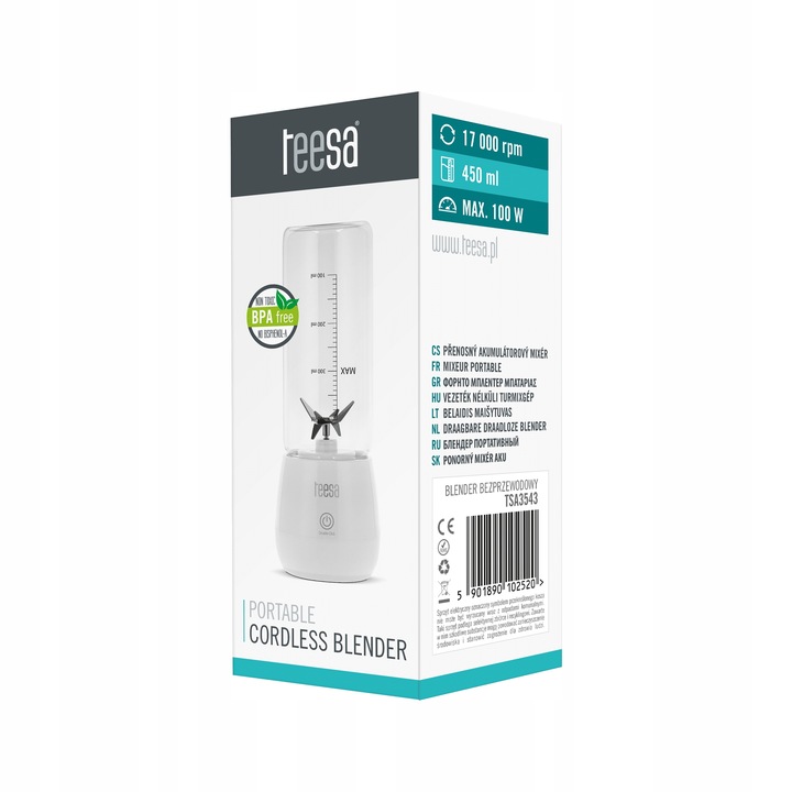 BLENDER PERSONALNY TEESA WHITE MAŁY PRZENOŚNY NA USB AKUMULATOR 100W