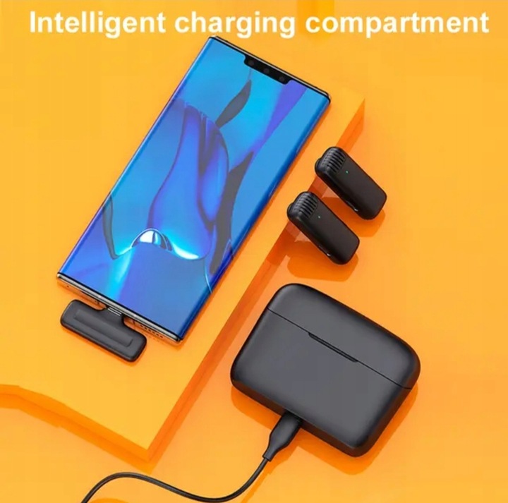 2x mikrofon krawatowy bezprzewodowy USB-C + etui youtube, tik tok