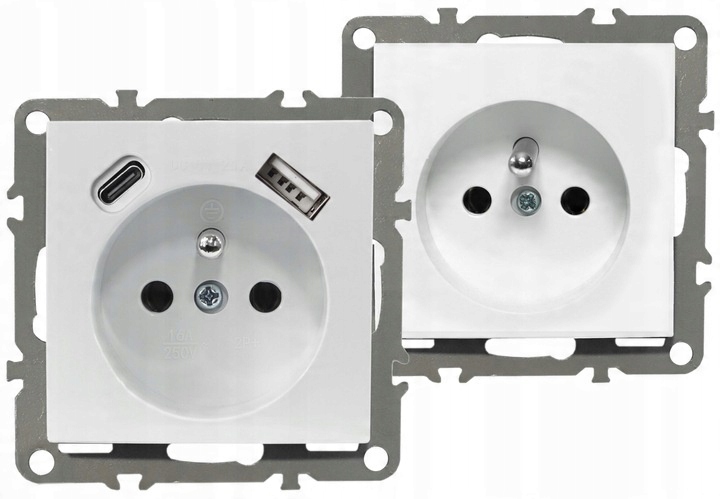 GNIAZDO PODWÓJNE MEBLOWE NAROŻNE BIURKOWE KUCHENNE BLATOWE USB TYP C BIAŁE