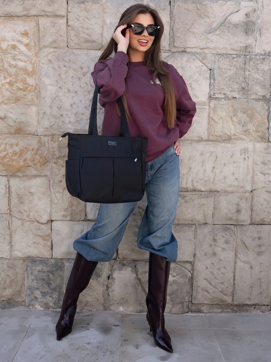 Torba damska PETERSON miejska torebka shopper bag na ramię czarna A4 lekka