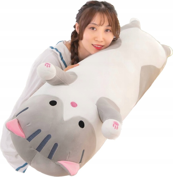 Długi Szary Kotek Kot Maskotka Miękka Poduszka Przytulanka Pluszak 150cm