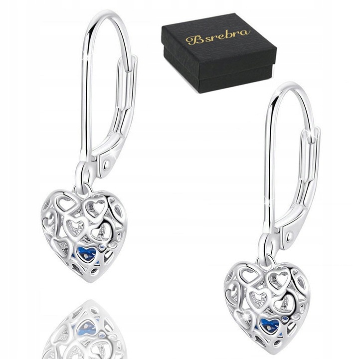 KOLCZYKI Srebrne PRÓBA 925 Wiszące Serca Wydrążenie z Cyrkoniami SREBRO