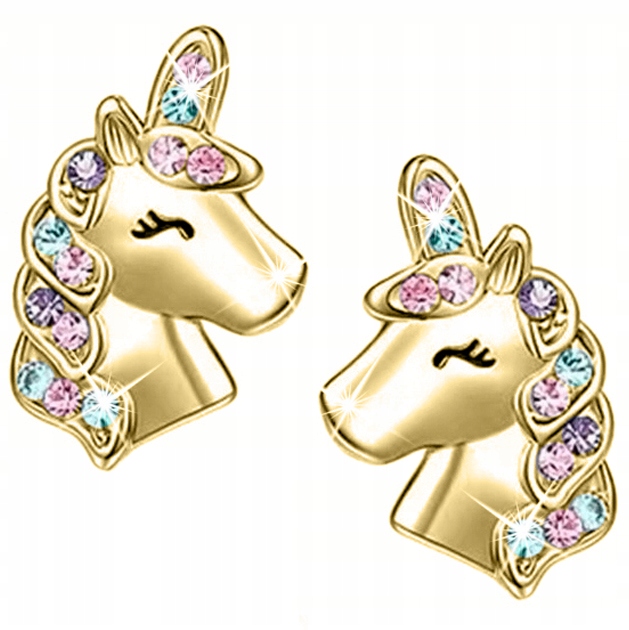 Srebrne kolczyki jednorożce dla dziewczynki srebro pozłacane sztyfty