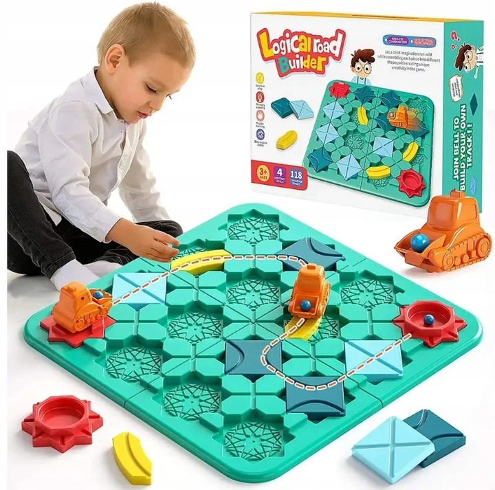 GRA LOGICZNA PLANSZOWA UKŁADANKA LABIRYNT BUDOWANIE DROGI NA PREZENT KLOCKI