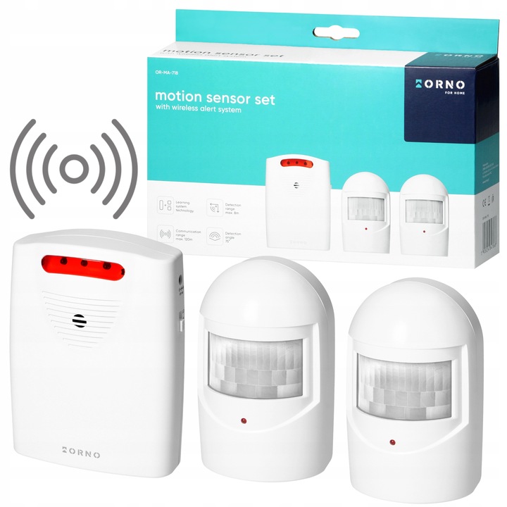 ALARM BEZPRZEWODOWY ZESTAW CZUJNIKÓW RUCHU PIR 120m IP44 90dB SYGNALIZACJA