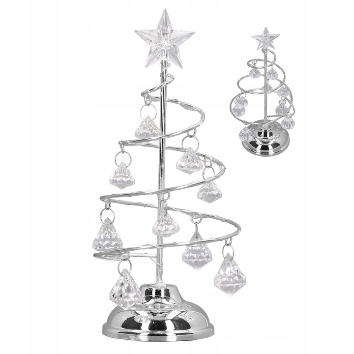 SREBRNA CHOINKA KRYSZTAŁOWA LED LAMPKA OZDOBA