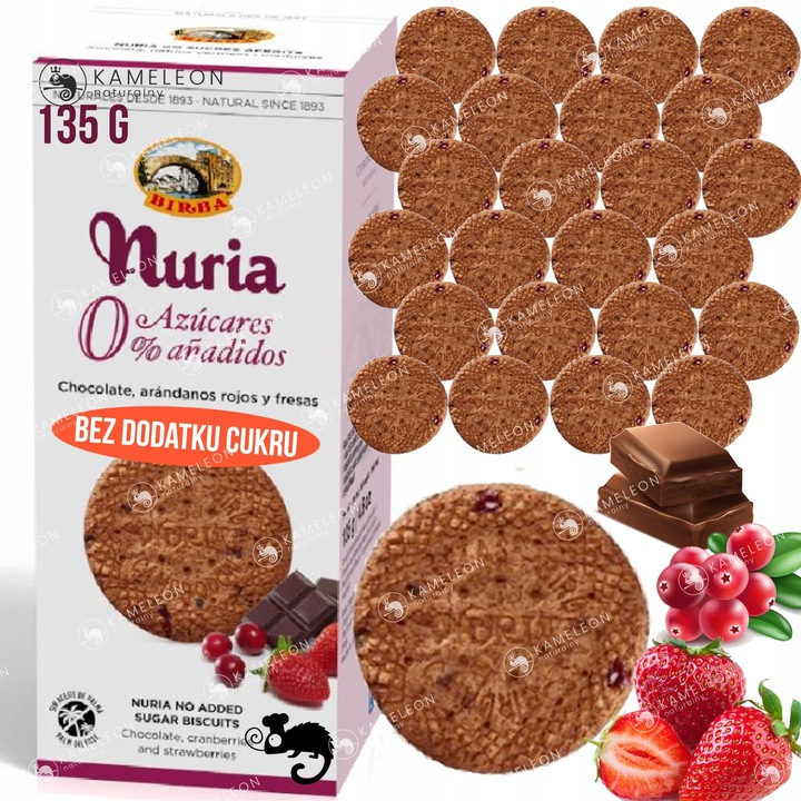 BIRBA Nuria CIASTKA HERBATNIKI PRZEKĄSKA mix SMAKÓW BEZ CUKRU 135gx8 1,08KG