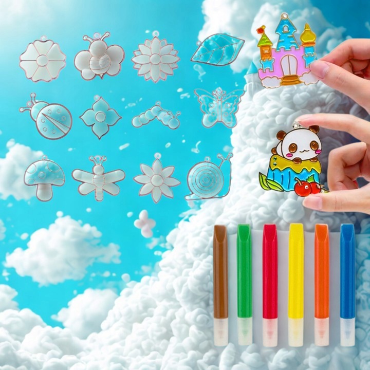 ZESTAW DO ROBIENIA BRELOCZKÓW dla dzieci DIY breloczki 12 szablonów 12 farb