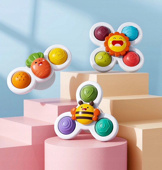 3 X FIDGET SPINER ZABAWKA DO KĄPIELI SENSORYCZNA GRZECHOTKA Z PRZYSSAWKĄ