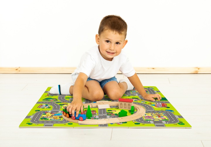 MATA PIANKOWA EDUKACYJNA PUZZLE GRUBE 1 CM MIASTO ULICE DROGI DLA DZIECI