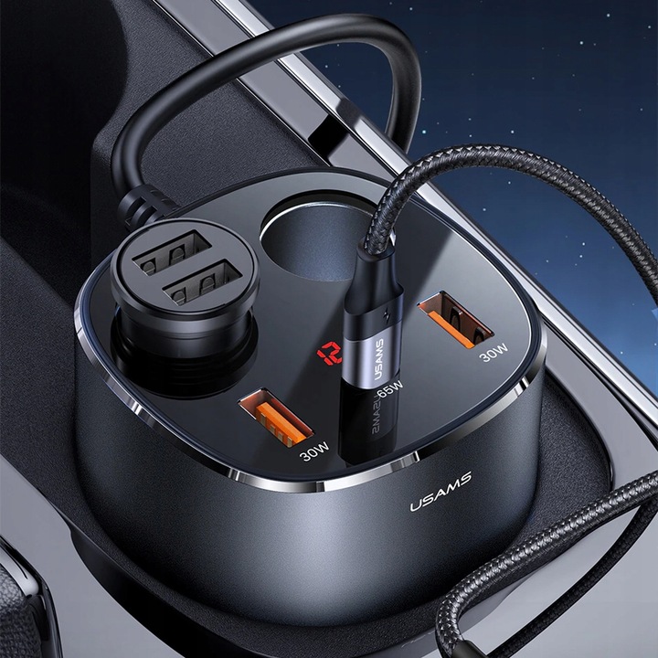 ROZGAŁĘŹNIK + ŁADOWARKA DO AUTA 2x USB USB-C 245W