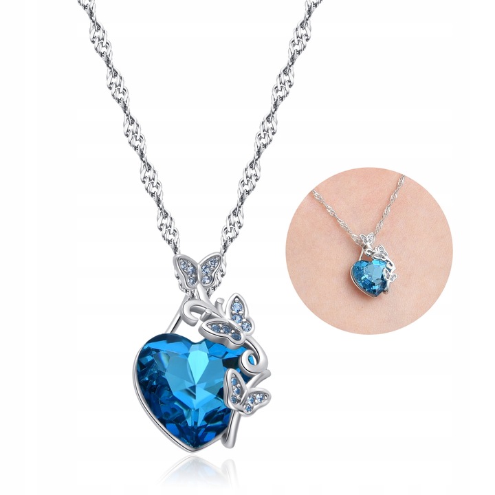 NASZYJNIK SREBRNY DAMSKI ŁAŃCUSZEK Z ZAWIESZKĄ NA WALENTYNKI SERCE SREBRO