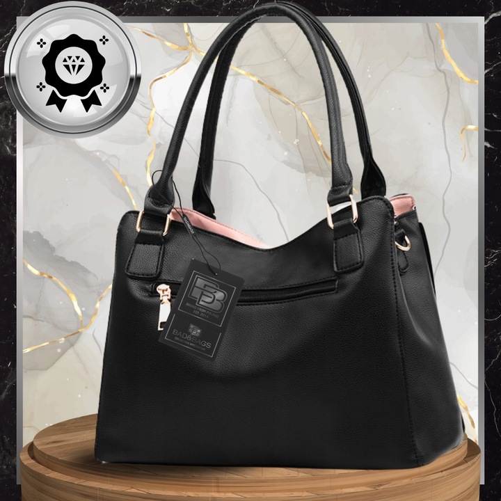 Torebka Damska Skórzana BAD&BAGS Na Ramię Torba Shopperka Czarna Pojemna