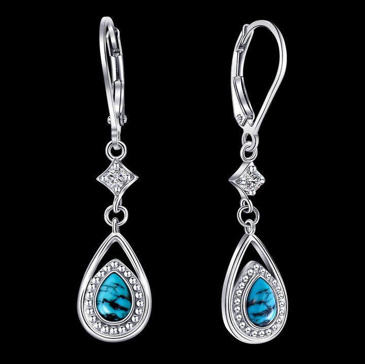 Kolczyki srebrne z turkusem długie wiszące dla kobiety srebro próba 925