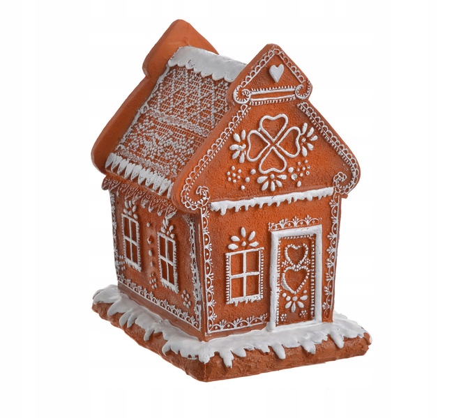 dekoracja świąteczna - Domek ceramiczny z piernika LED brąz bielony - 16 cm