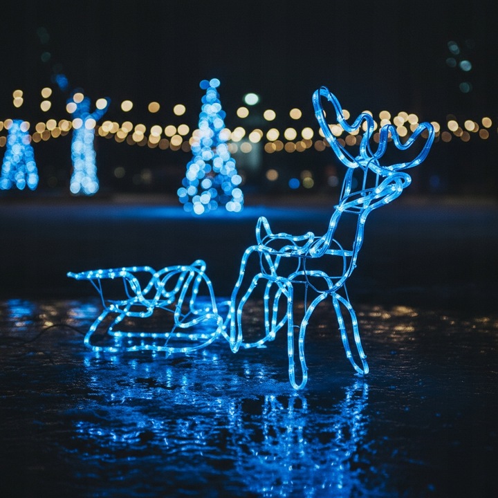 Renifer z Saniami LED Świecący Świąteczny Na Zewnątrz Do Ogrodu Niebieski