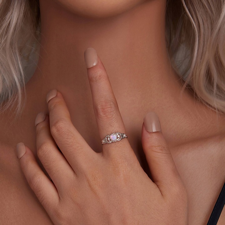 Pierścionek Srebrny 925 Z Opalem Ażurowy Z Opalem W Kształcie Serca r. 12