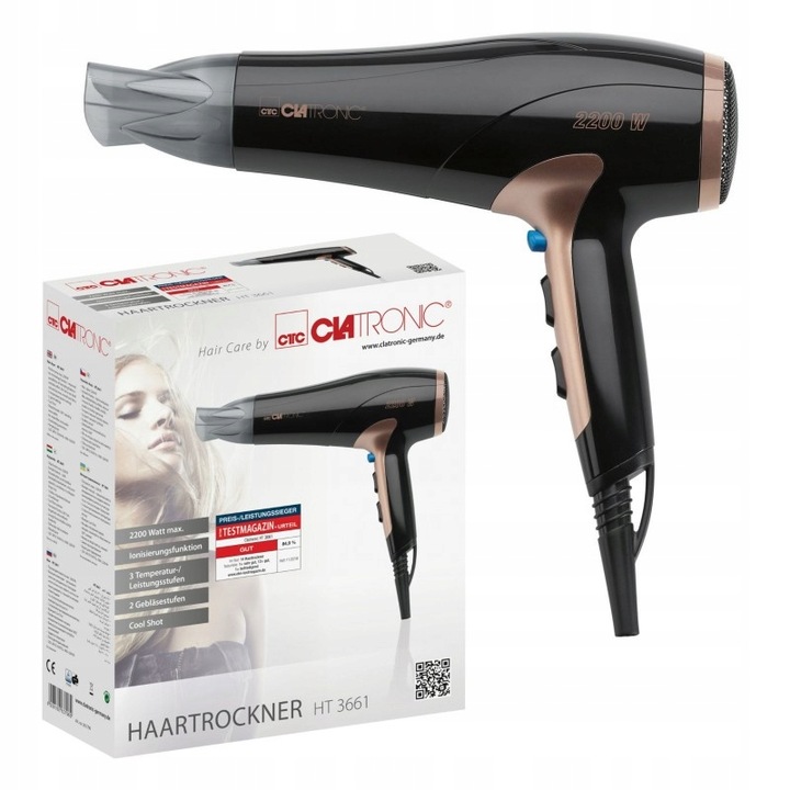 NIEMIECKA PROFESJONALNA SUSZARKA DO WŁOSÓW COOL SHOT ZIMNY NADMUCH 2200W