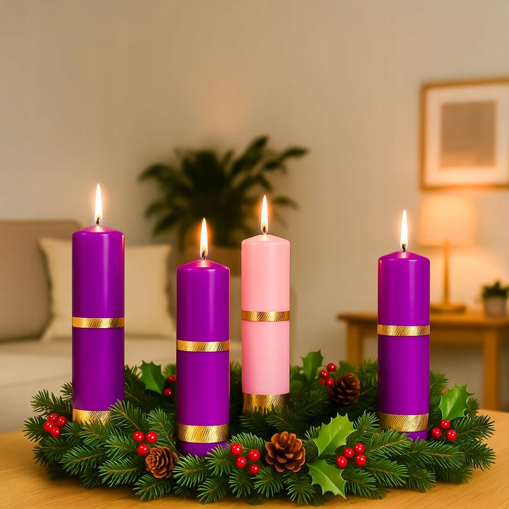 ŚWIECE ADWENTOWE ZESTAW ŚWIEC ADWENTOWYCH komplet do 3x fiolet 1x róż 25 cm