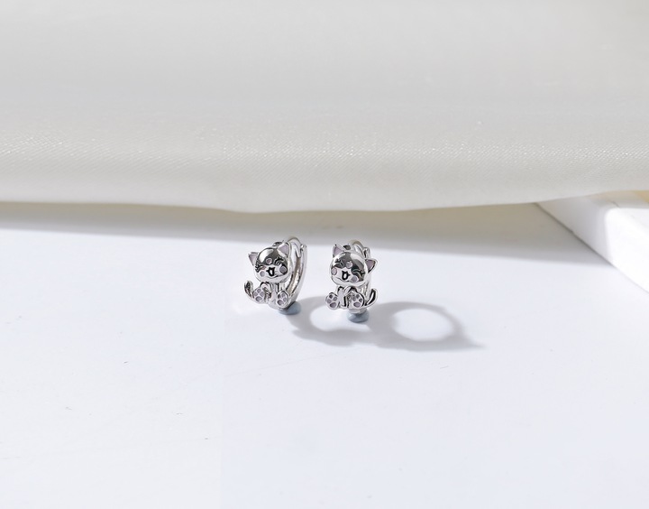 Srebrne kolczyki kółka dla dziewczynki koty kotki dla dzieci srebro 925