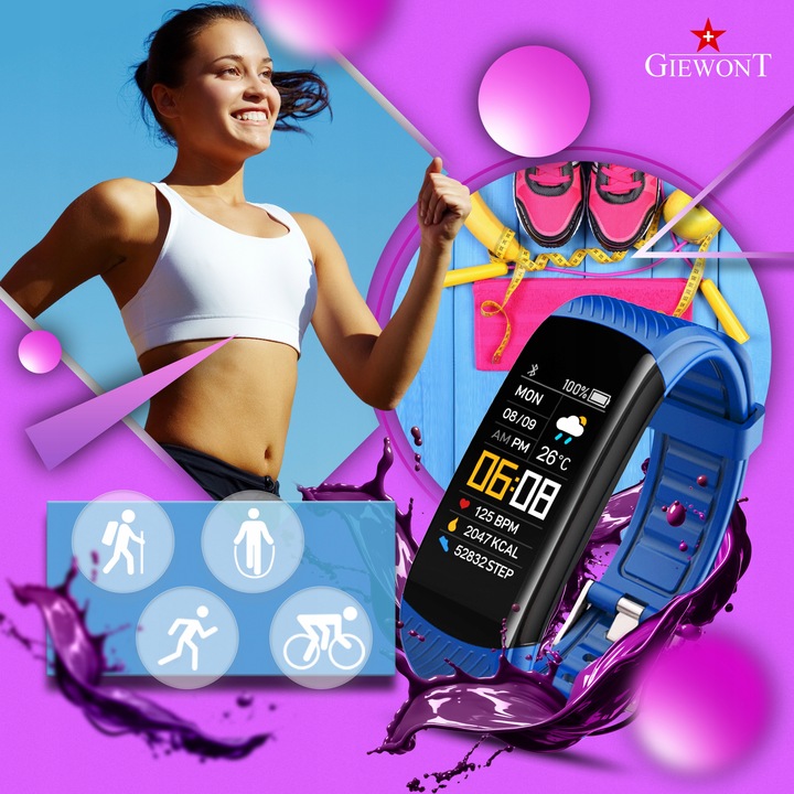SPORTOWY SMARTBAND GIEWONT GW200 Fit&GO Duo KROKI SMS SPORT ALERT PULS
