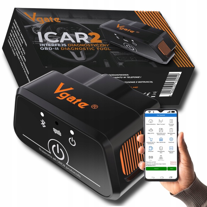 INTERFEJS DIAGNOSTYCZNY VGATE ICAR2 OBD2 ELM327 BLUETOOTH TESTER POLSKI PL