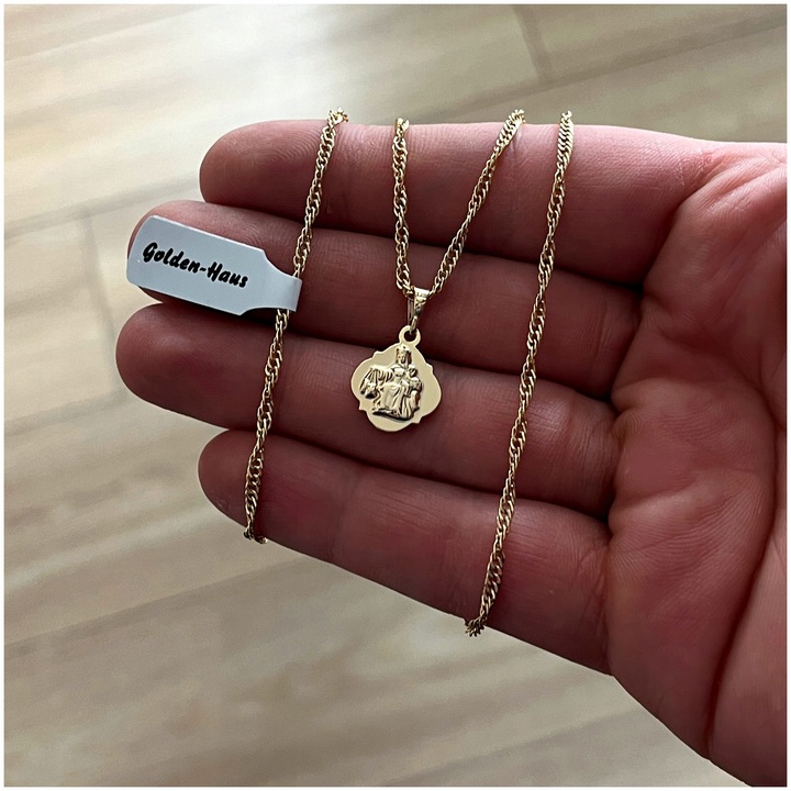 ZŁOTY ŁAŃCUSZEK NA KOMUNIĘ, CHRZEST DLA DZIEWCZYNKI 18K SZKAPLERZ + GRAWER