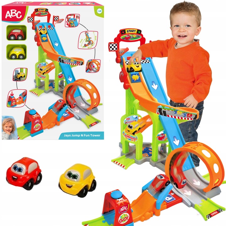 DUŻY GARAŻ TOR SAMOCHODOWY DLA AUTEK ZESTAW Z WYRZUTNIĄ I PĘTLĄ + 2 POJAZDY