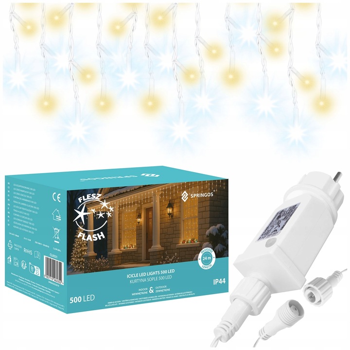 SOPLE 500LED LAMPKI ZEWNĘTRZNE 24 m FLASH KURTYNA GIRLANDA ŚWIETLNA TIMER