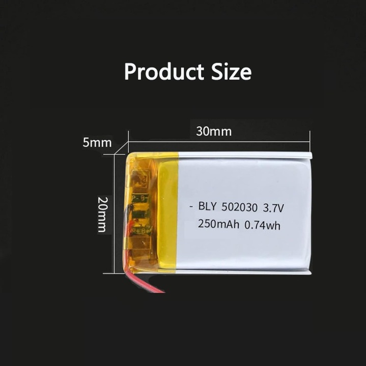 Bateria litowa 3,7 V 250 mAh 502030 | Obwód ochronny | Dla TWS