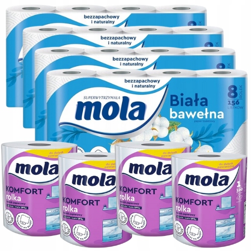 Papier toaletowy MOLA WHITE BAWEŁNIANA i ręcznik papierowy MOLA KOMFORT