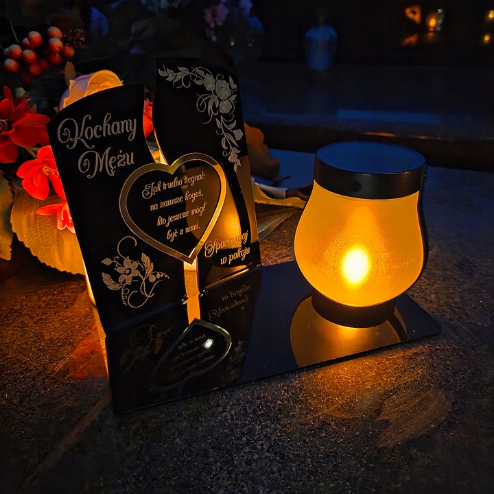 WIECZNY ZNICZ SOLARNY LED Statuetka dla MĘŻA na Grób Wszystkich Świętych