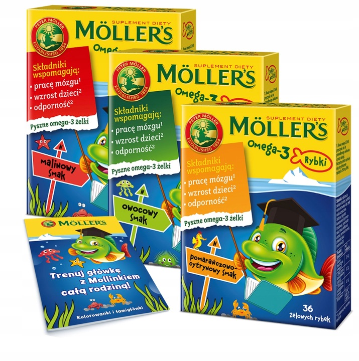 3x Möller's Omega-3 RYBKI mix SMAKÓW żelki 36szt ODPORNOŚĆ dla dzieci TRAN