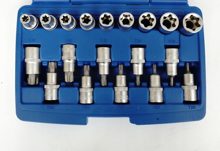 SILVER ZESTAW NASADEK TORX NASADKI KLUCZE NASADOWE E-TORX 1/2 19E SK-019-03
