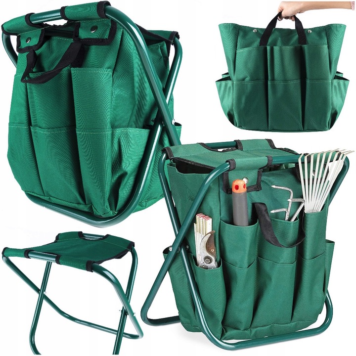 Stołek Składany Taboret Ogrodowy Wędkarski Z Torbą Na Narzędzia