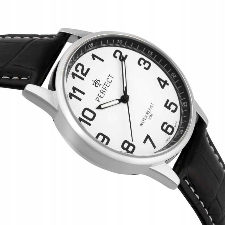 Zegarek męski klasyczny kwarcowy elegancki pasek skórzany analog Perfect