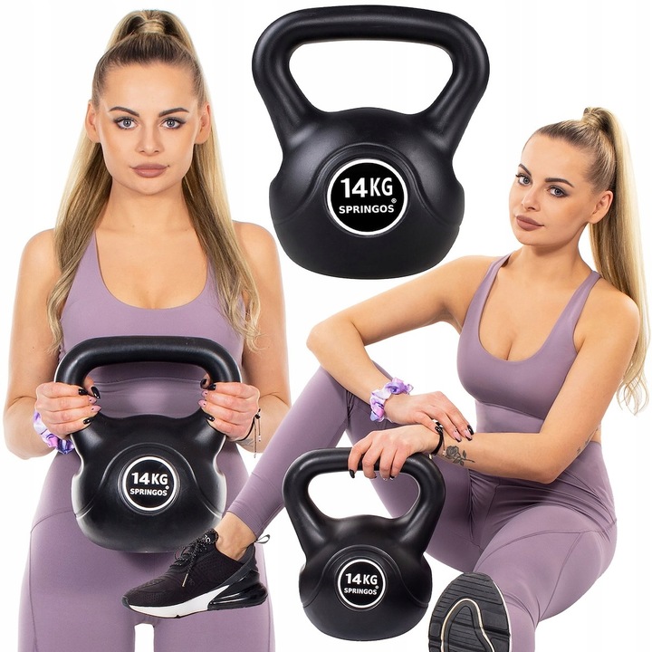 KETTLEBELL 14kg CIĘŻAR ĆWICZEŃ HANTLA CZARNY FITNESS HANTEL ODWAŻNIK ABS