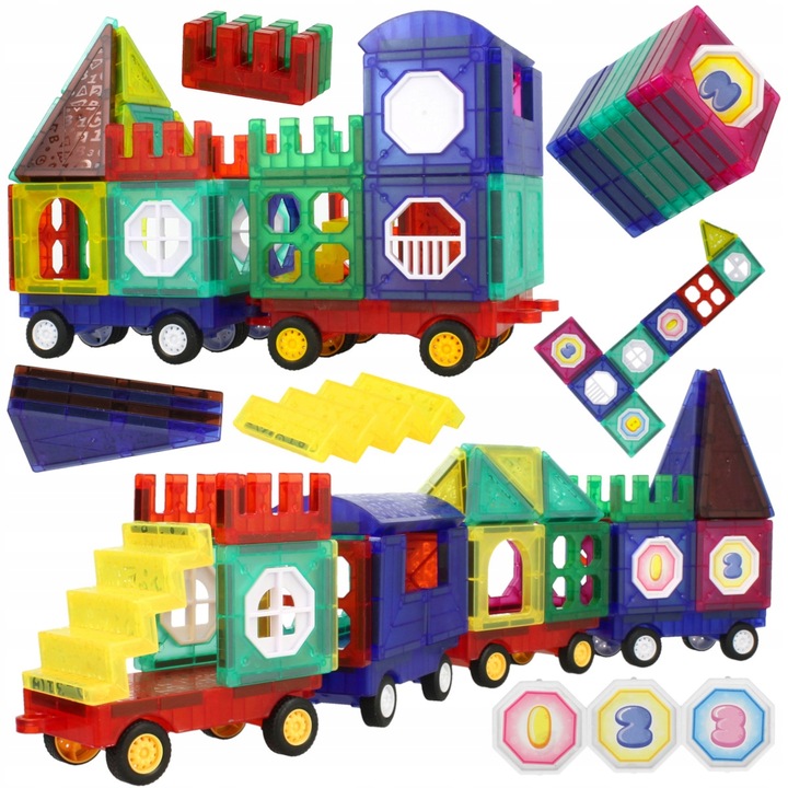 KLOCKI MAGNETYCZNE 3D Edukacyjne DUŻE PANELE Konstrukcyjne ZESTAW 72 el.