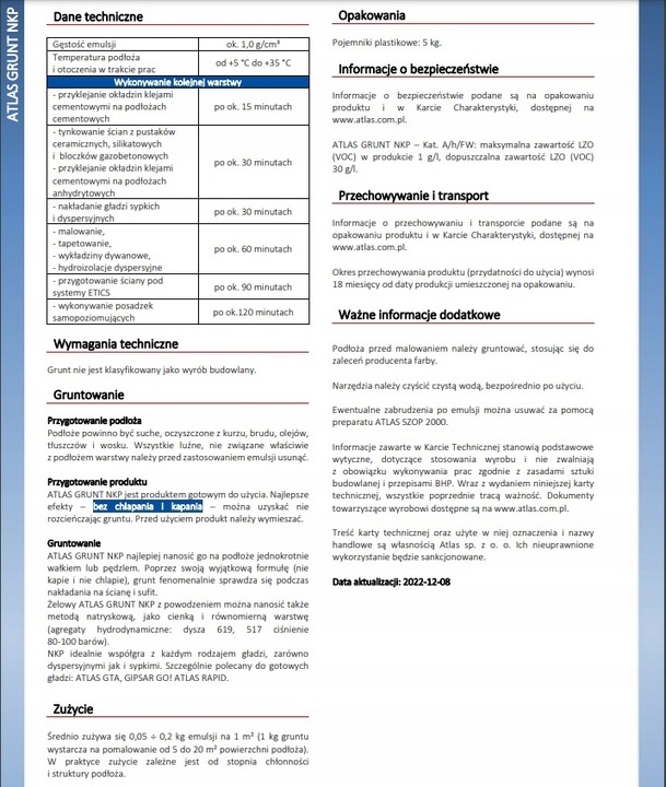 Atlas Grunt NKP żelowy 5KG niekapiący