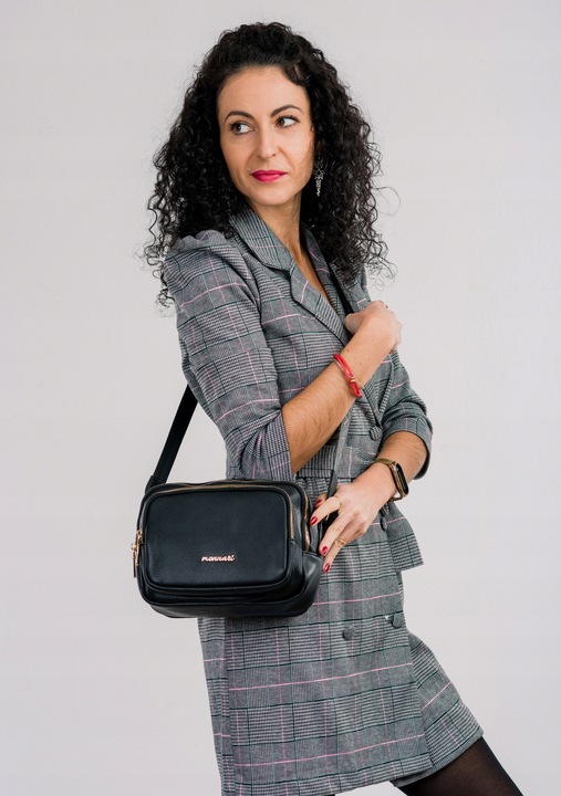 MONNARI Torebka na ramię LISTONOSZKA Pojemna DWUKOMOROWA PASEK LOGO PREMIUM