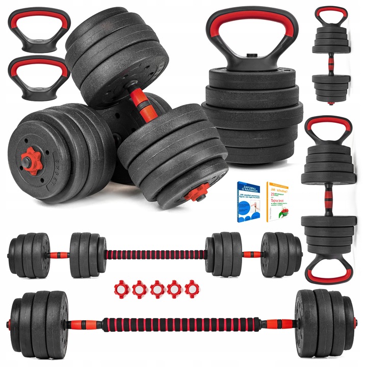 HANTLE regulowane 2x20KG sztanga KETTLEBELL zestaw HANTLI 6w1 GRYFY uchwyty