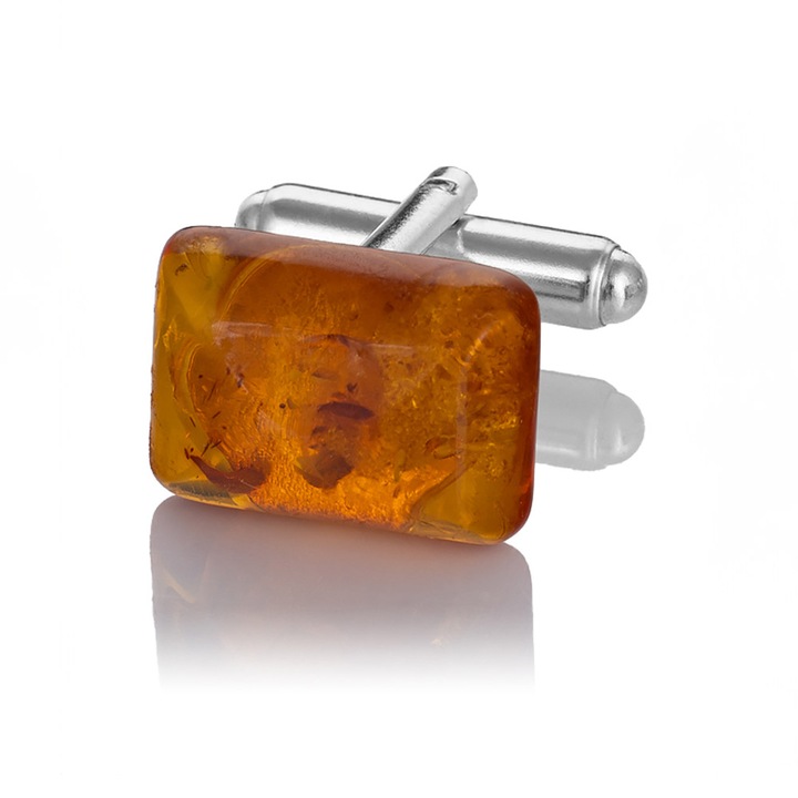 Srebrne spinki do mankietów z bursztynem SMB-003