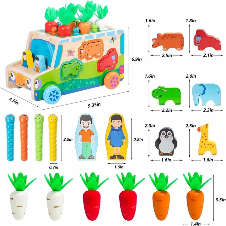 MONTESSORI SORTER KLOCKÓW ZŁAP ROBACZKA AUTO UKŁADANKA MARCHEWKI I ROBACZKI