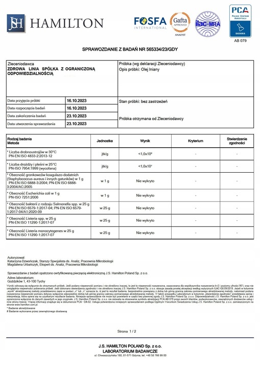 Certyfikowany olej lniany dla bystrzaka PAMIĘĆ KONCENTRACJA4