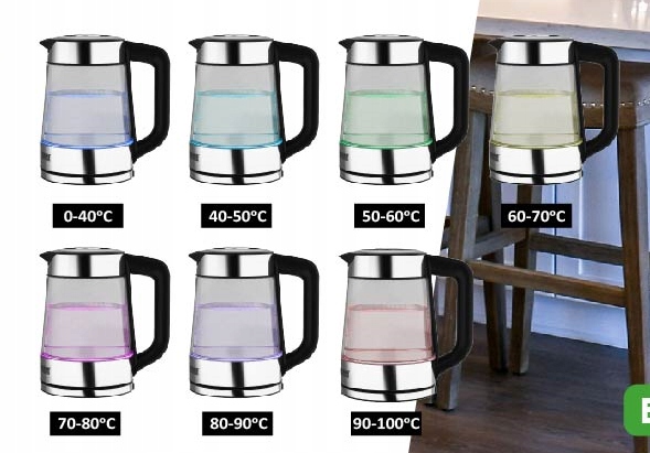 CZAJNIK ELEKTRYCZNY SZKLANY 1,7L 2200W REGULACJA TEMPERATURY LED LCD