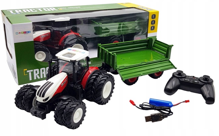 TRAKTOR Z PRZYCZEPĄ DLA DZIECI NA BATERIE PREZENT AKUMULATOR I ZABAWKA LED