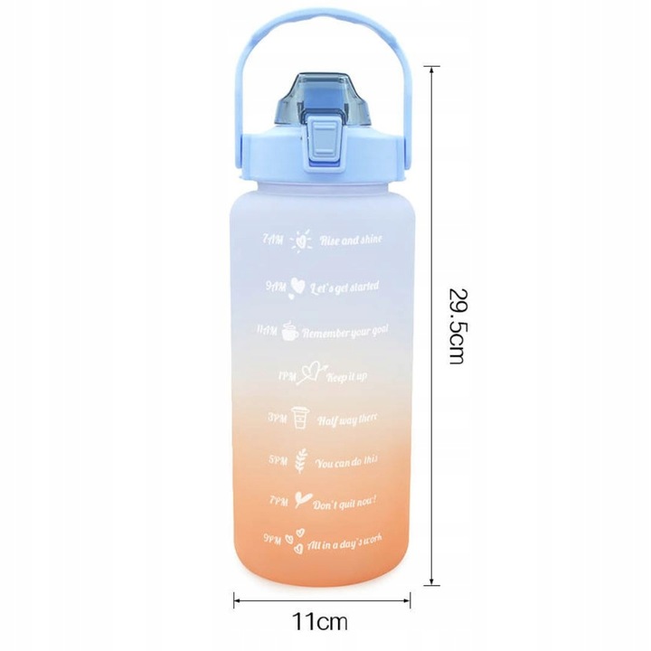 BUTELKA NA WODĘ BIDON Z MIARKĄ ZE SŁOMKĄ PRZYPOMNIENIEM SIŁOWNIA FITNESS 2L
